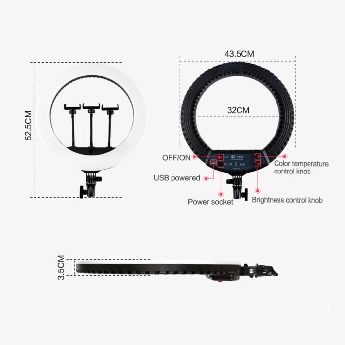 Korett 18N' 18 inch LED Ring Light with Tripod Stand - Image 3